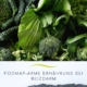 Grünes Gemüse mit weißem Banner im Vordergrund Fodmap bei Reizdarm